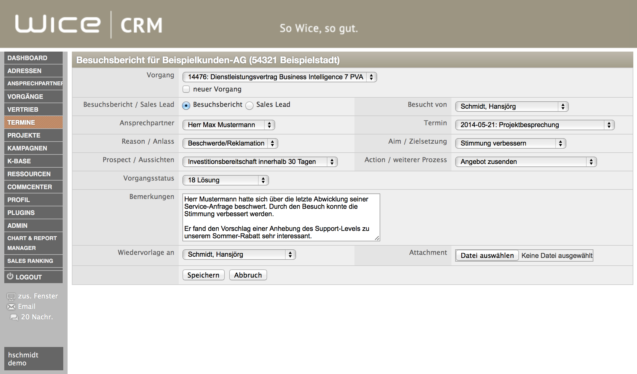 WiceCRMBesuchsbericht Wice CRM Software